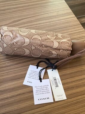 Coach Compact Signature Umbrella in Beige and Brown